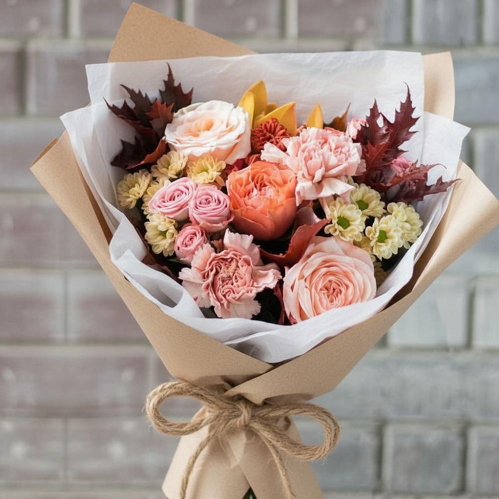 Букет цветов из: Гвоздики, Хризантемы и Розы в Чебургольской