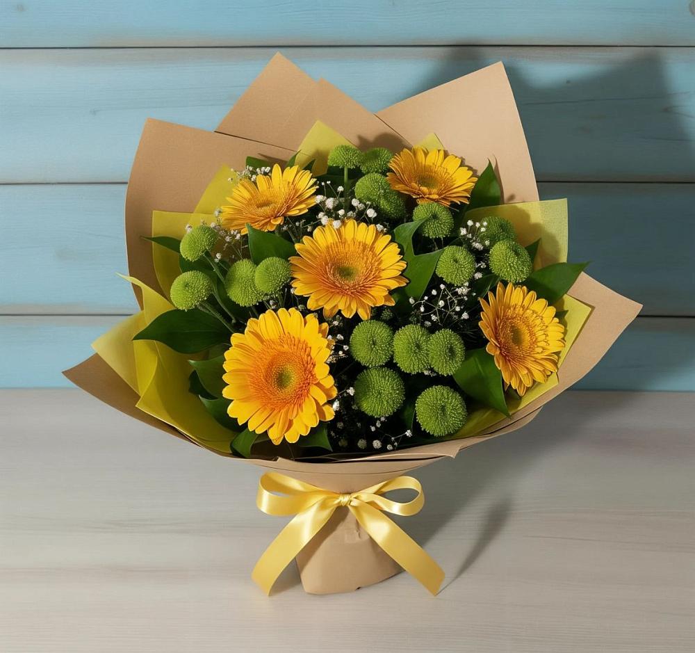Букет цветов из: Герберы и Хризантемы в Чебургольской