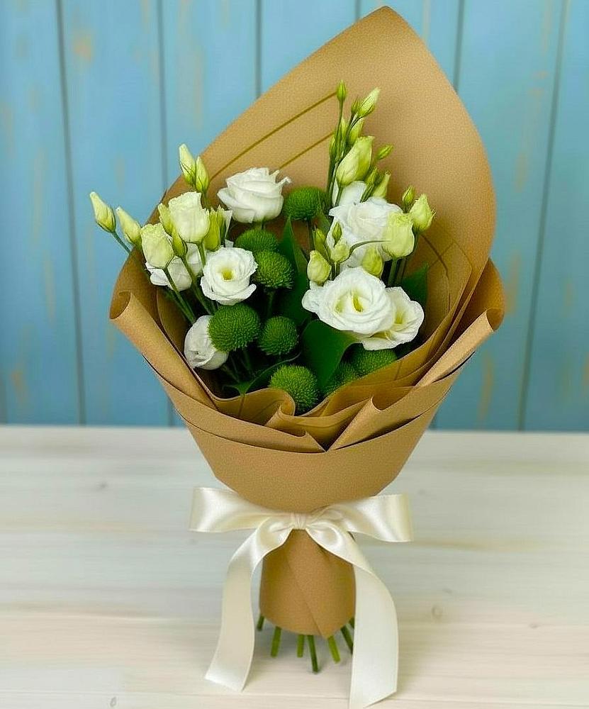 Букет цветов из: Хризантемы и Лизиантусы в Чебургольской