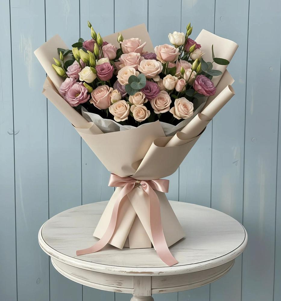 Букет цветов из: Розы и Лизиантусы в Чебургольской