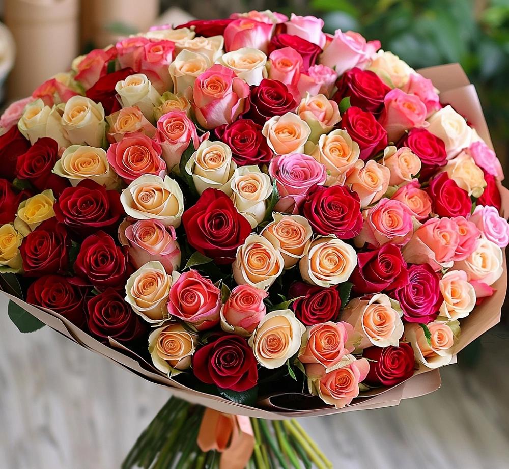 Букет 101 Разноцветная роза в Чебургольской